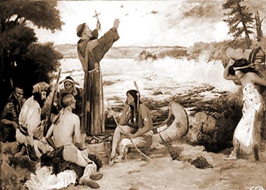 image: Louis Hennepin preaches to Native Americans.